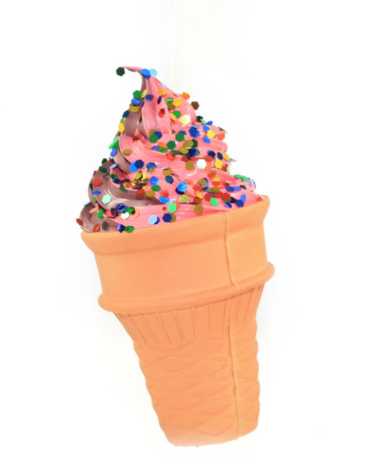 Foam Ice Cream Cone Ornament - Raspberry Swirl with Sparkles