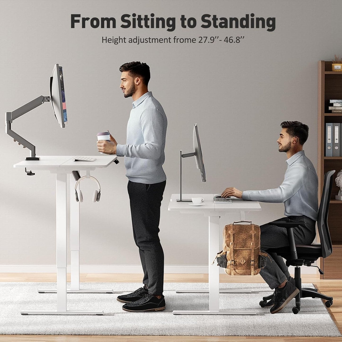Electric Adjustable Height Standing Desk with Rolling Wheels