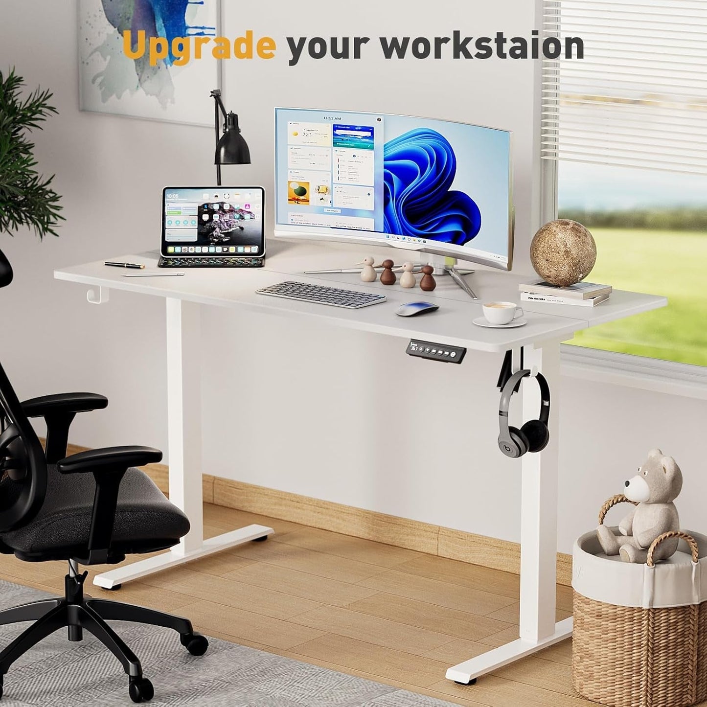 Electric Adjustable Height Standing Desk with Rolling Wheels