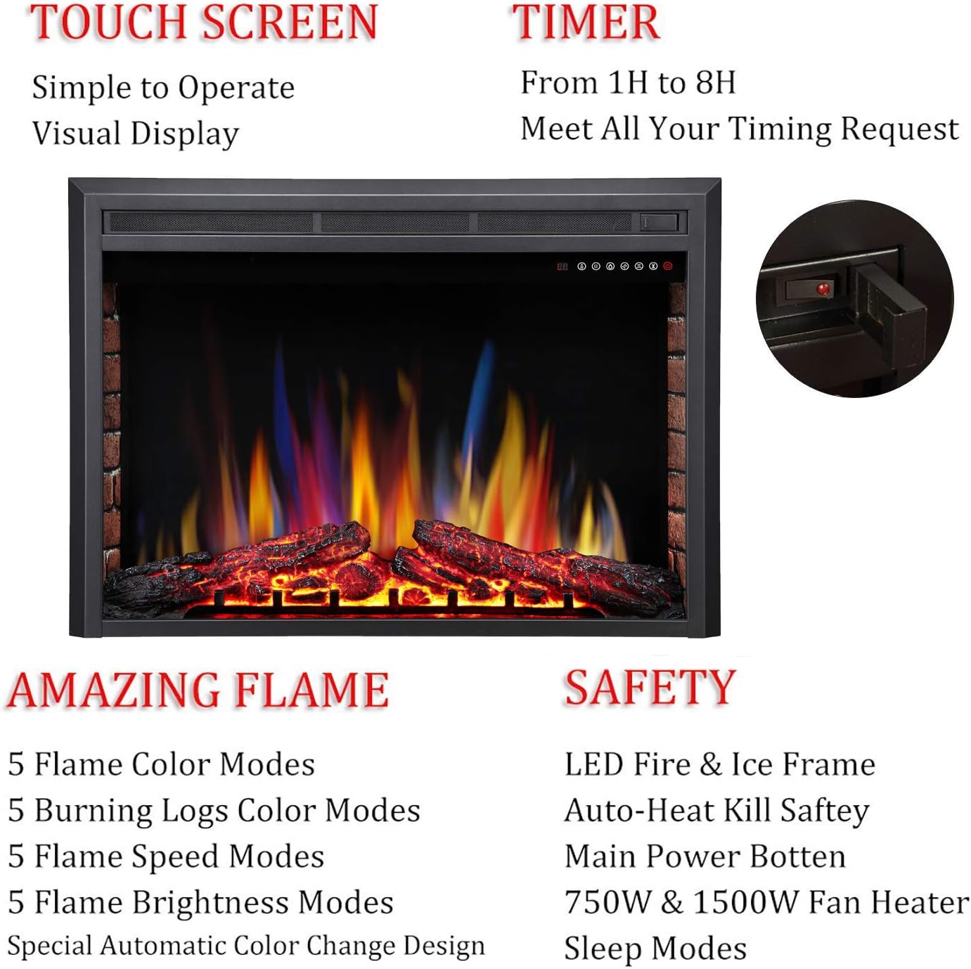 Electric Fireplace Insert Adjuatble Flame Colors 936A,939A,936BXB,939BXB
