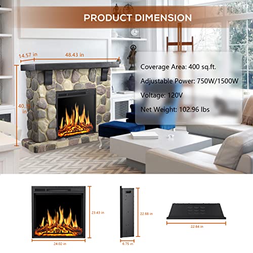 48 Inch Electric Fireplace Stone Mantel Package Y4926