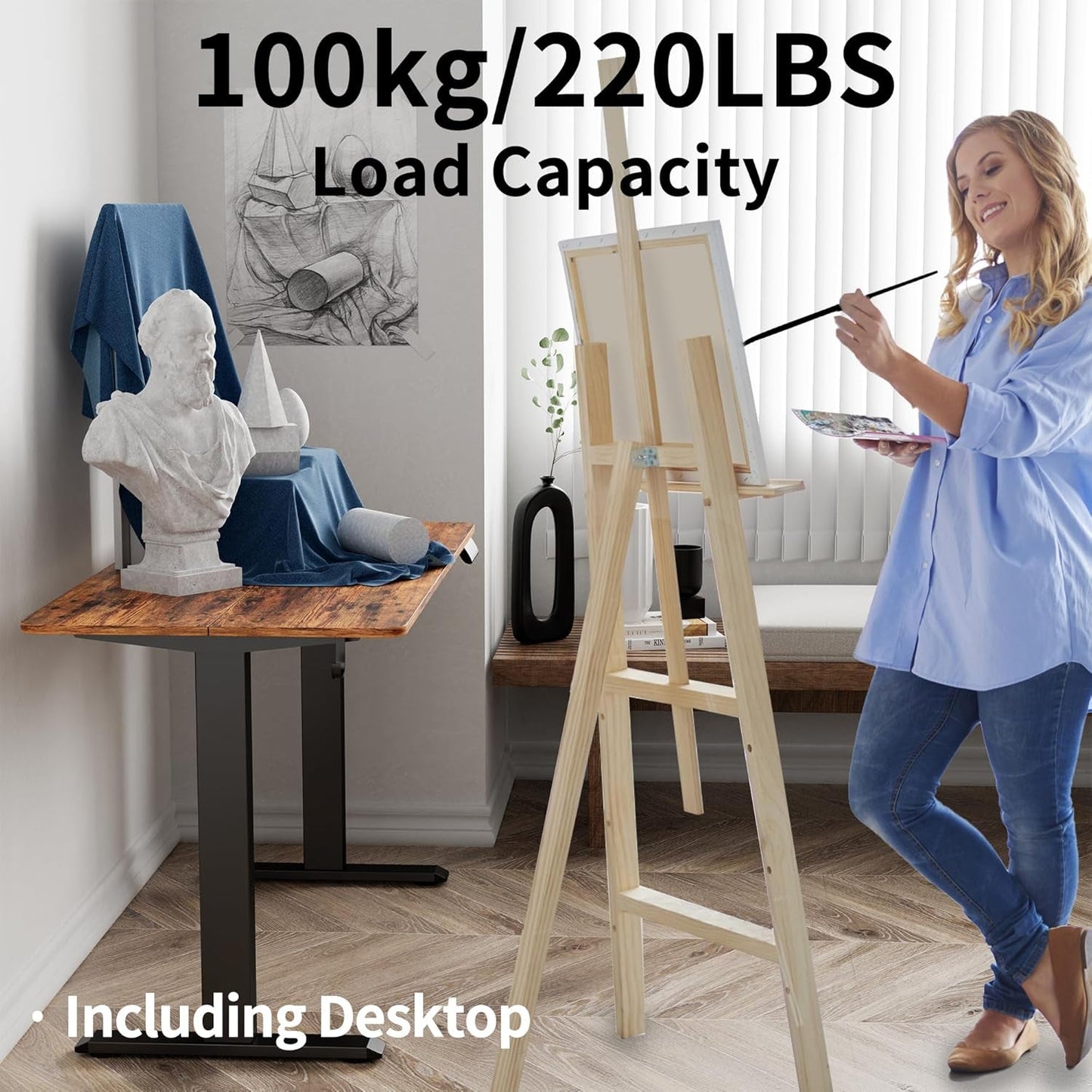 Electric Height Adjustable Standing Desk with Casters