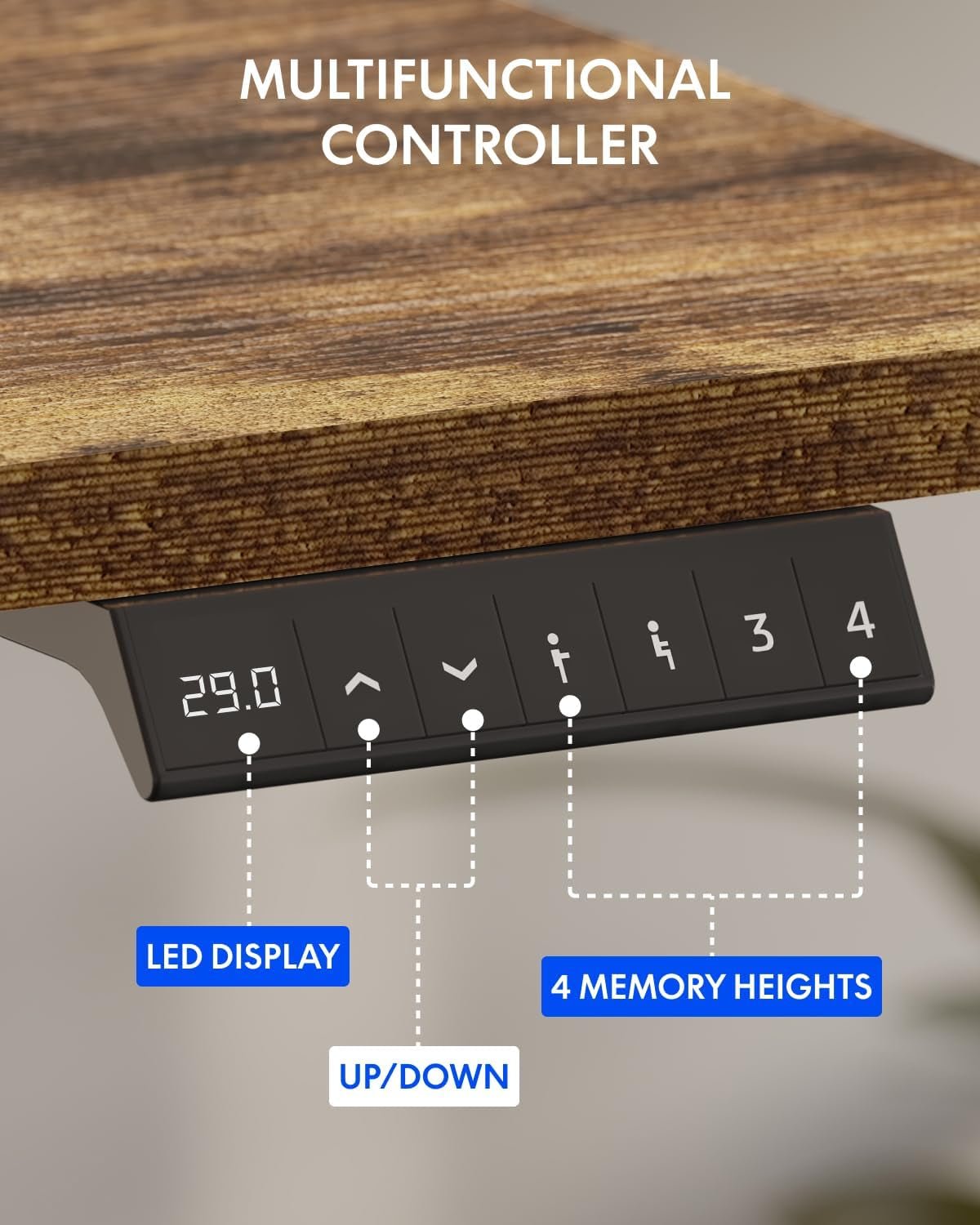 Electric Height Adjustable Standing Desk with Monitor Riser