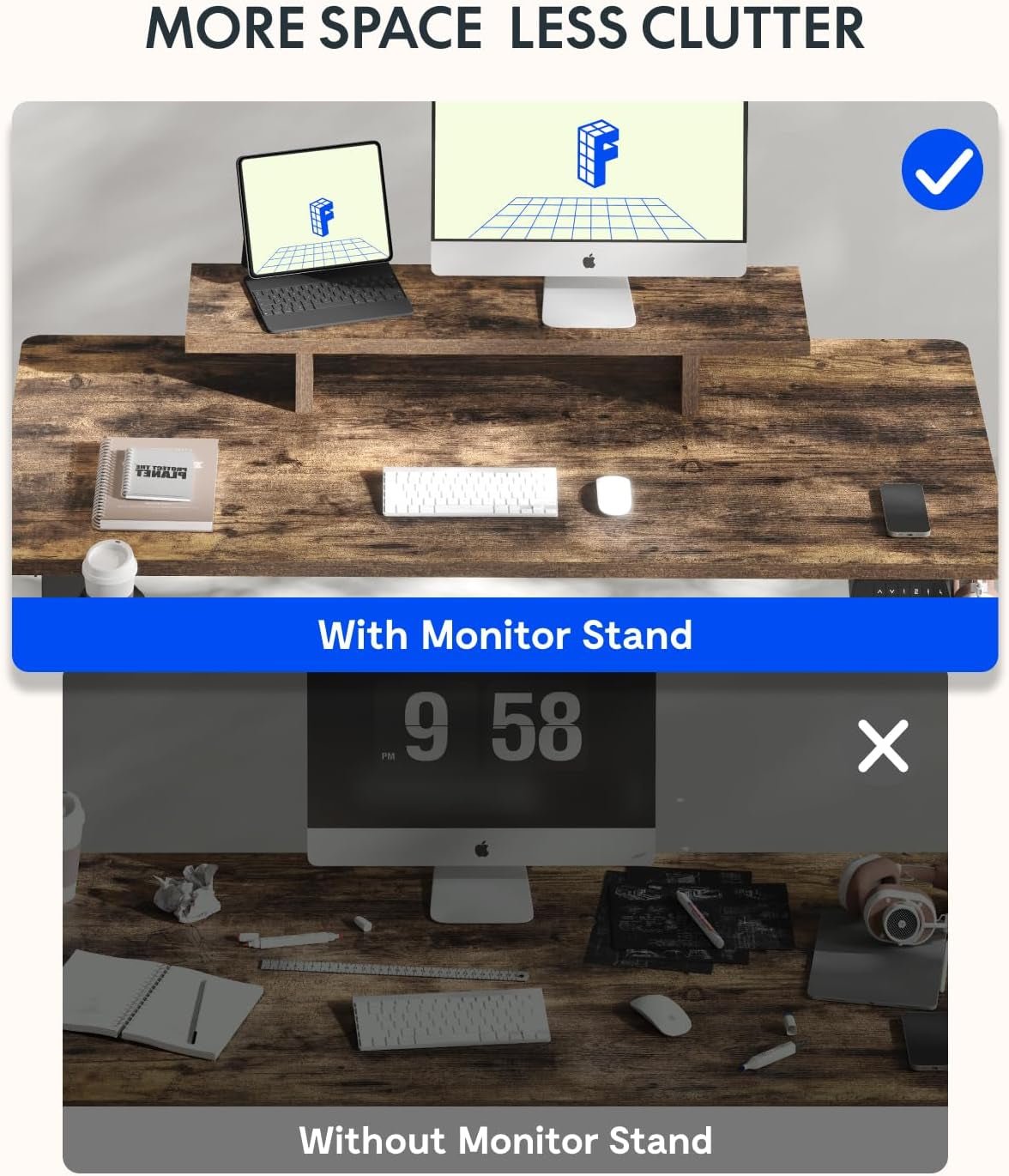 Electric Height Adjustable Standing Desk with Monitor Riser