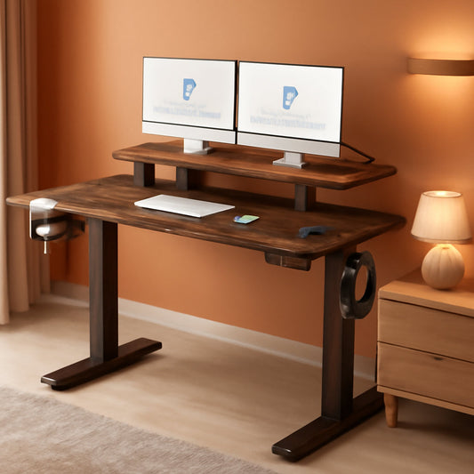 Electric Height Adjustable Standing Desk with Monitor Riser
