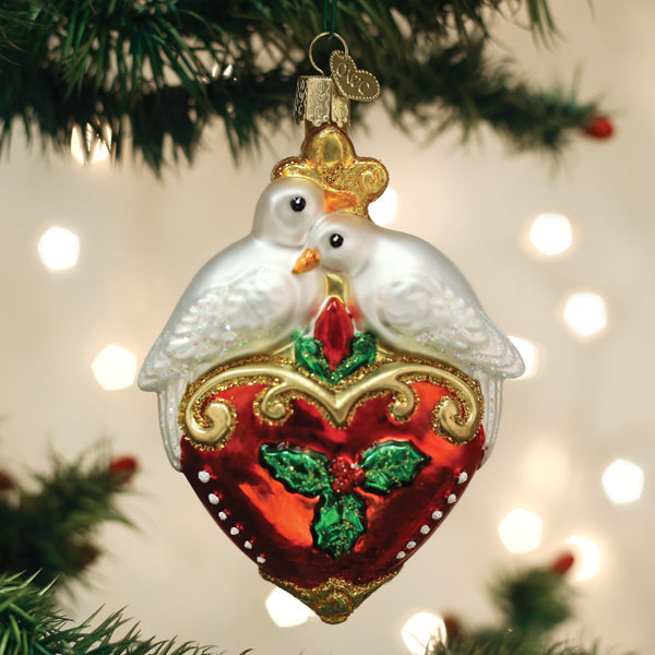Two Turtle Doves Glass  Ornament
