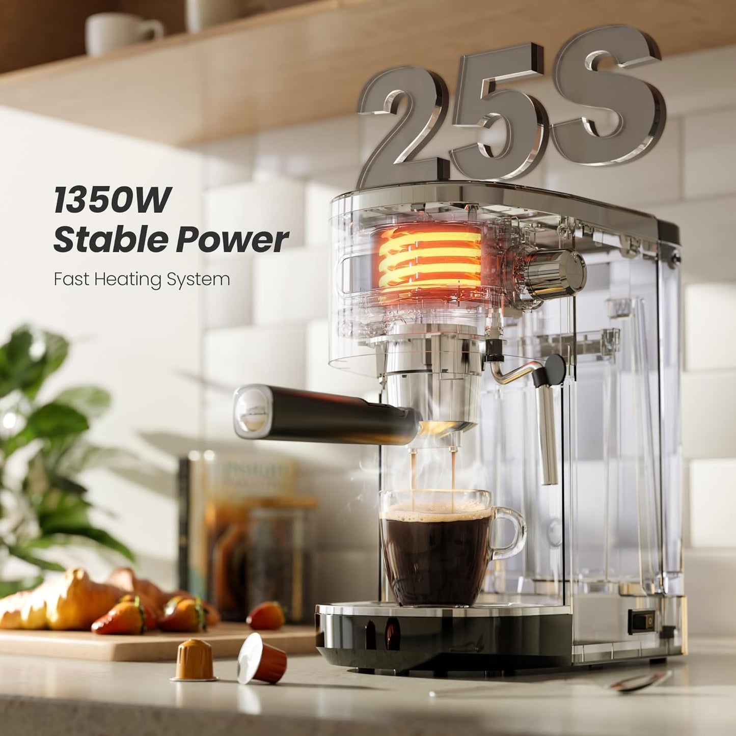 Espresso Machine ,Semi-Automatic Coffee Maker with Bean Grinder and Milk Frother Steam Wand CM8050