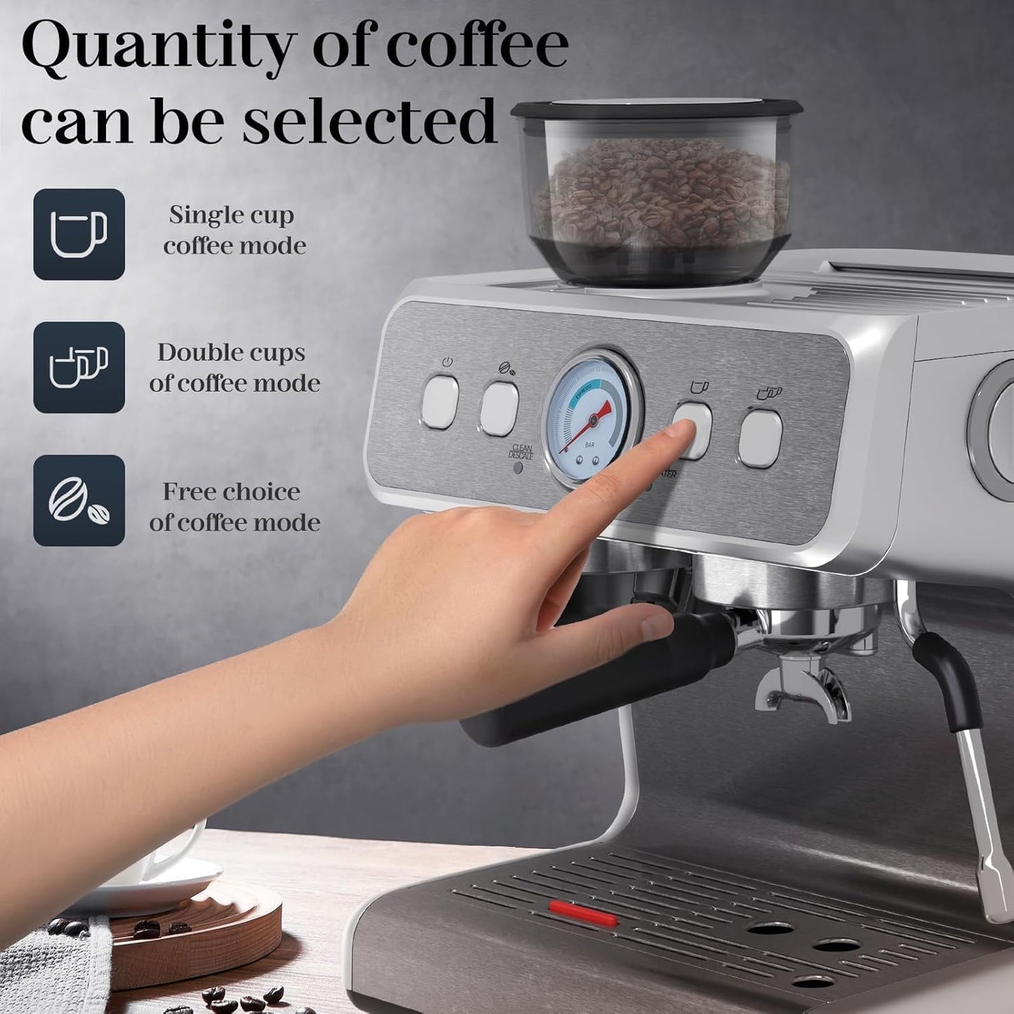 Espresso Machine ,Semi-Automatic Coffee Maker with Bean Grinder and Milk Frother Steam Wand CM8050