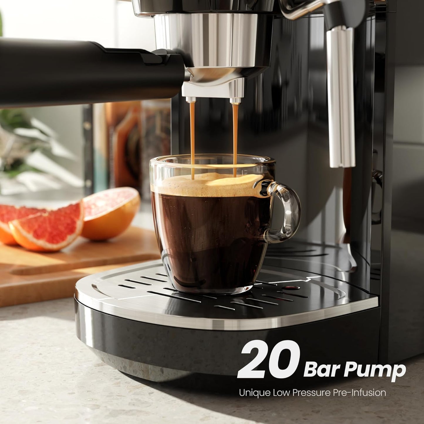 Espresso Machine ,Semi-Automatic Coffee Maker with Bean Grinder and Milk Frother Steam Wand CM8050