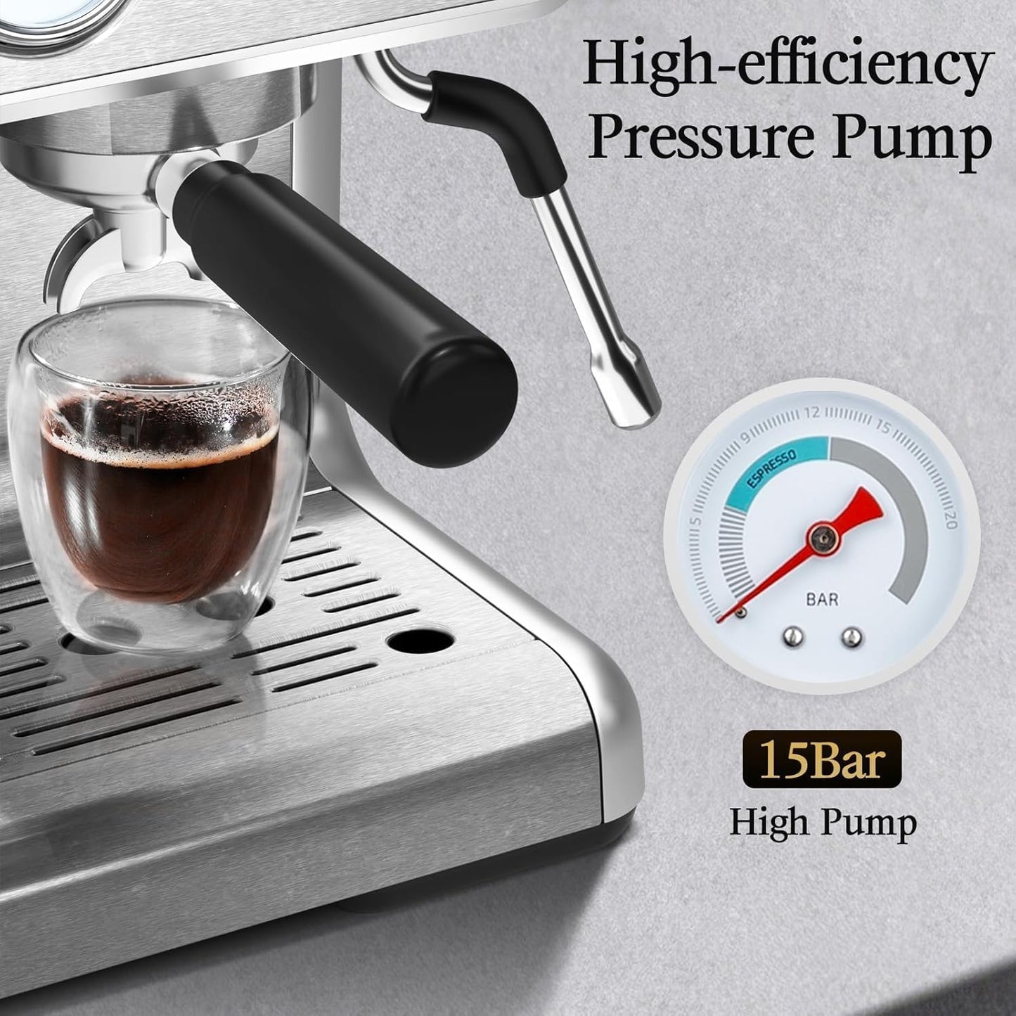 Espresso Machine ,Semi-Automatic Coffee Maker with Bean Grinder and Milk Frother Steam Wand CM8050