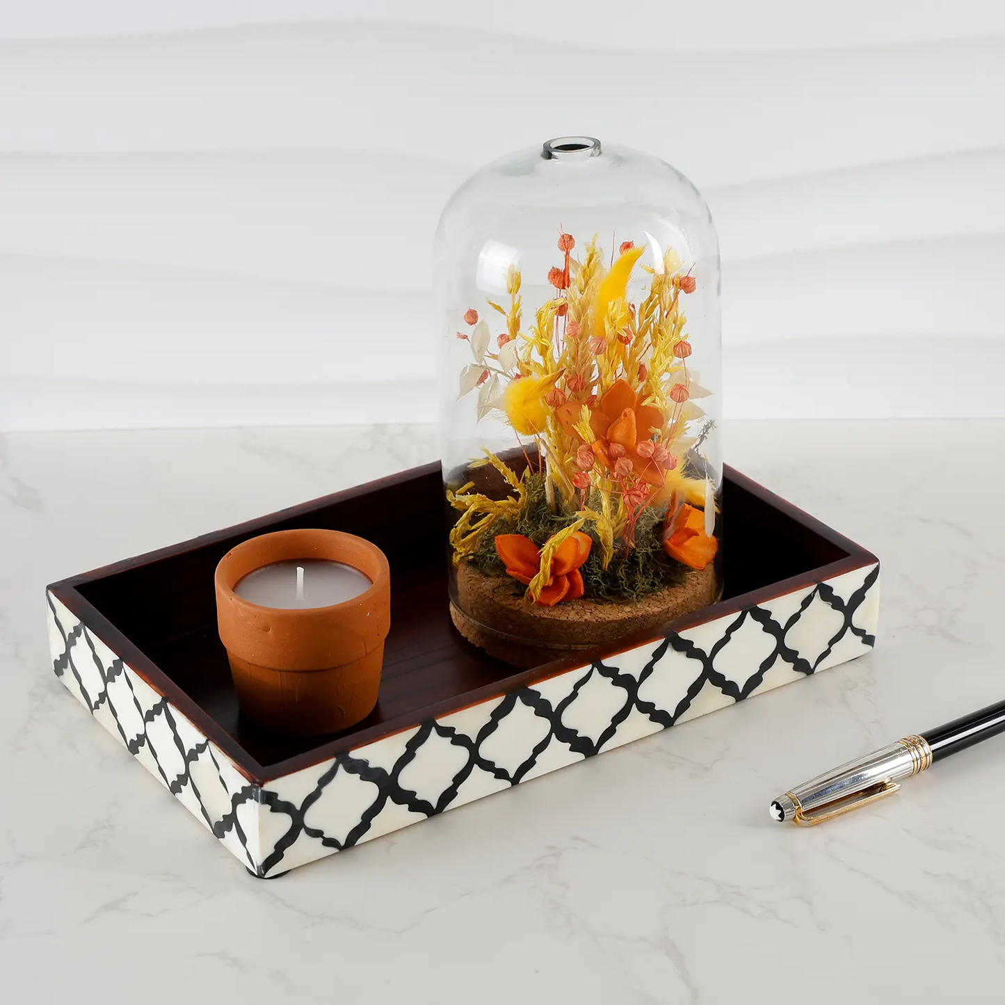Vanity Trays Moroccan Pattern Bone & Resin inlay, Black & White, 10" x 6"
