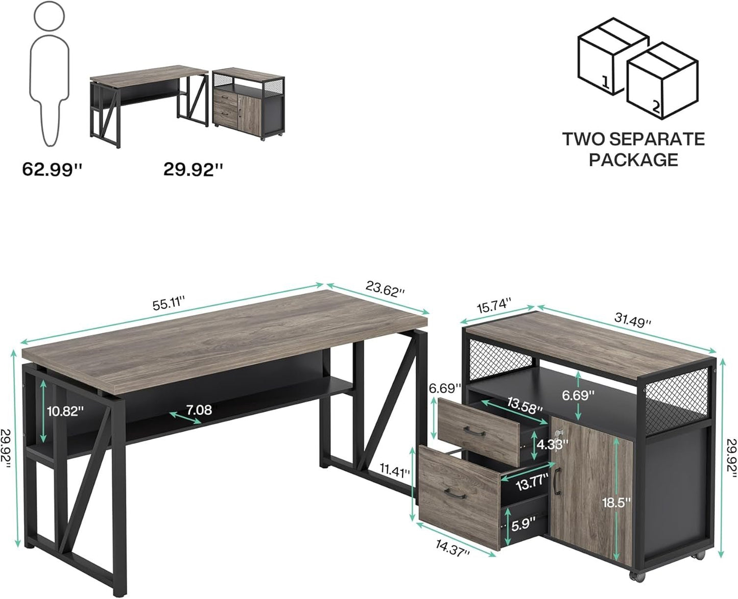 Executive Office Computer Desk and Mobile File Cabinet