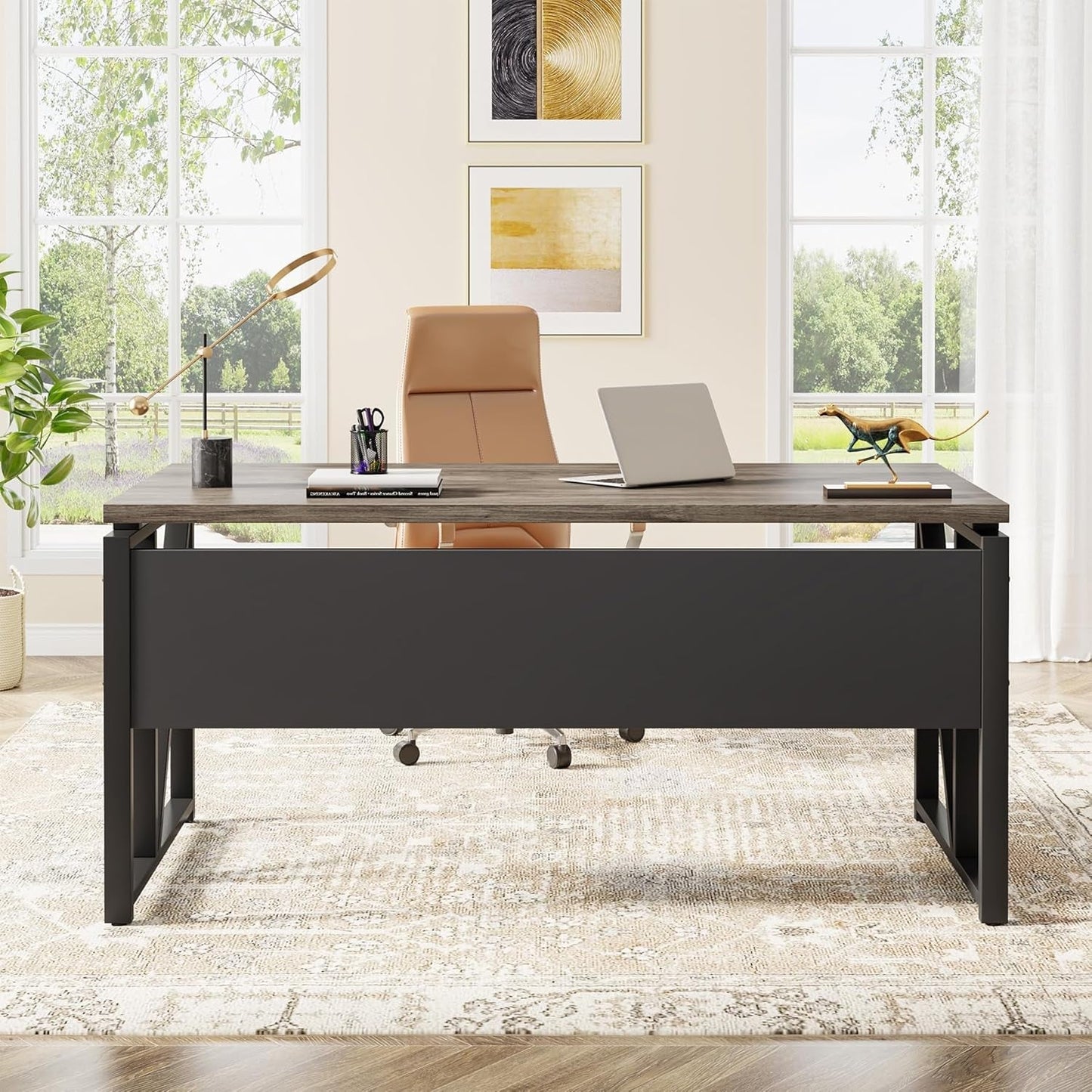 Executive Office Computer Desk and Mobile File Cabinet