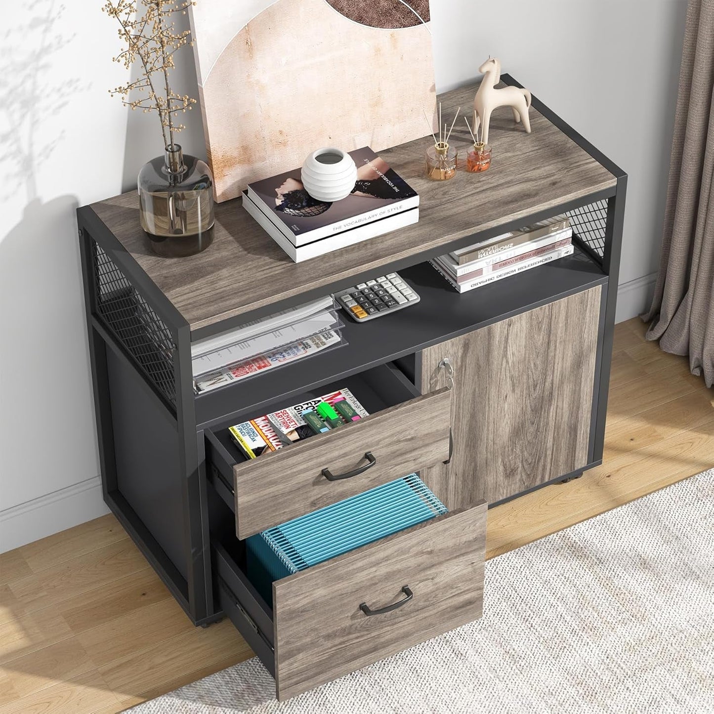 Executive Office Computer Desk and Mobile File Cabinet
