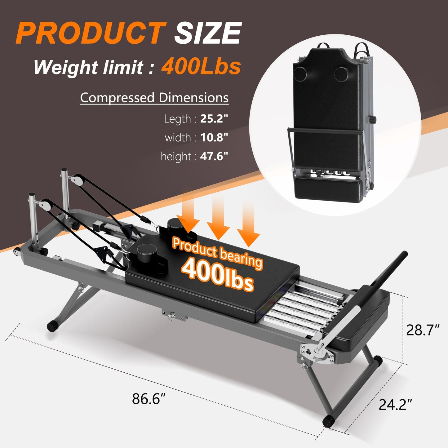 Extra Large Multi-Functional Pilates Reformer Machine With Dynamic Resistance Cords And Aerobic Rebounder, Black (SAK32879)