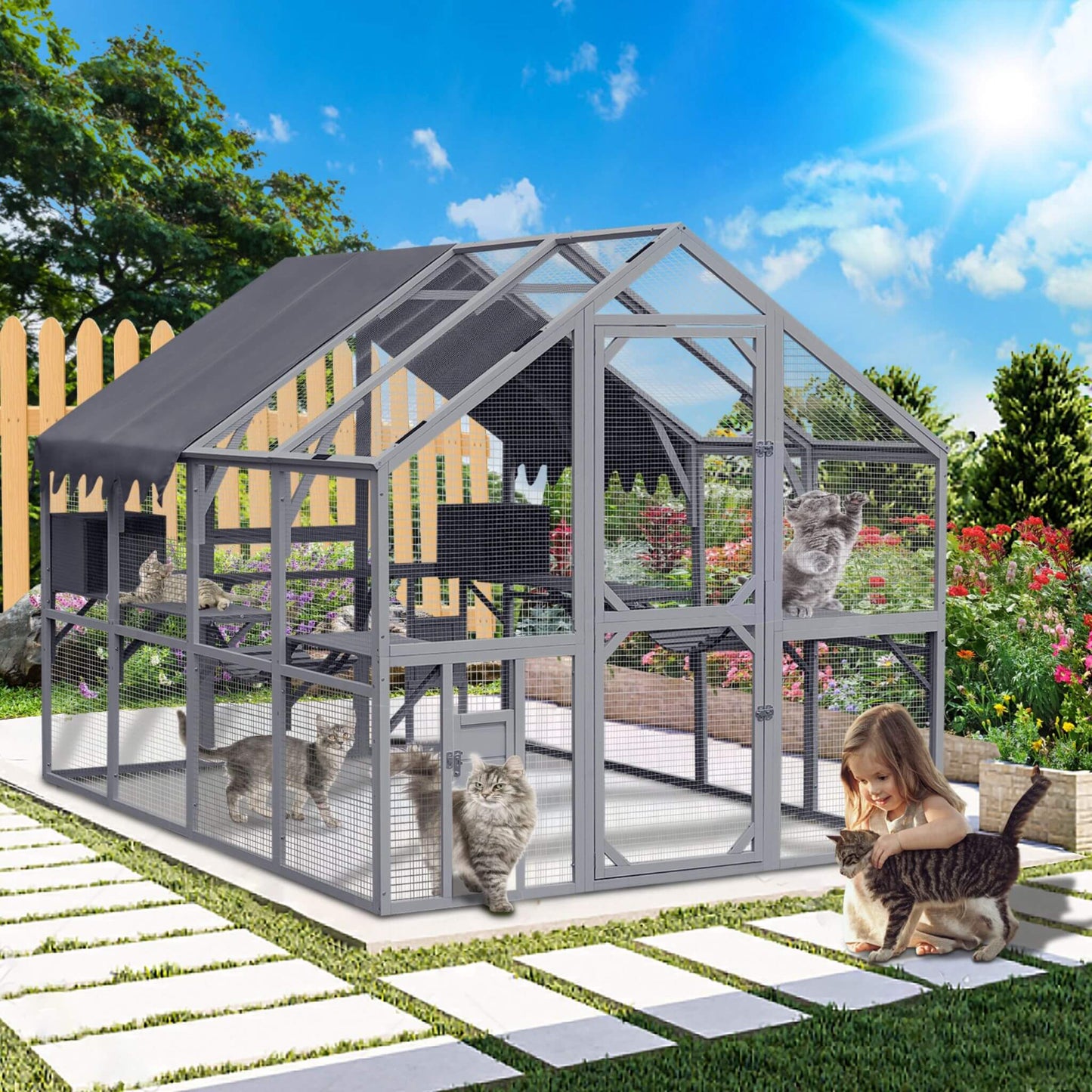 Extra Large Outdoor Cat Kitten Playpen House With Platforms, And Waterproof Cover (SAK55092)