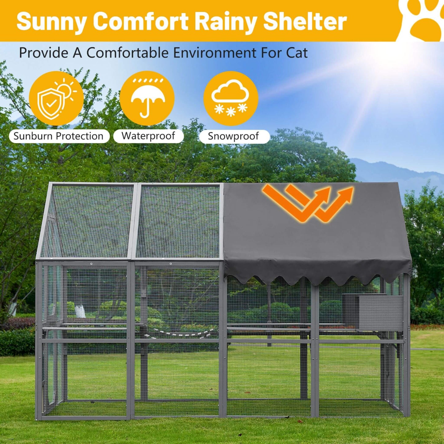 Extra Large Outdoor Cat Kitten Playpen House With Platforms, And Waterproof Cover (SAK55092)