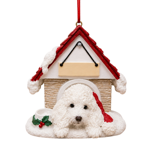 Ceramic Doghouse Ornament - Maltipoo