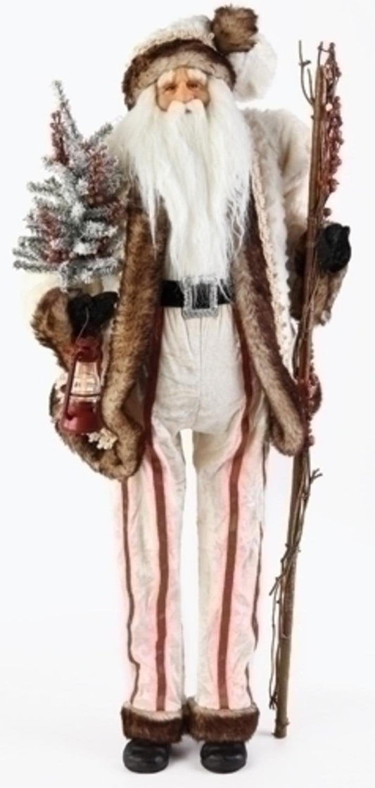White Fur Santa Figure - With Tree And Staff - 32"