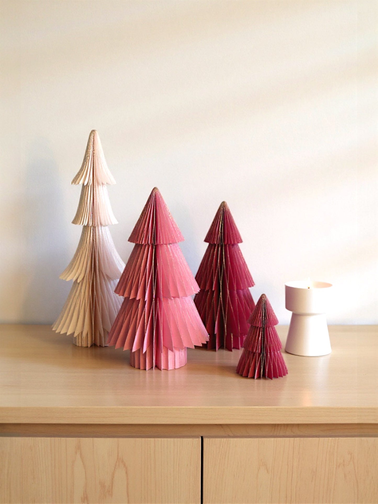 Fuschia Pink & Red Honeycomb Paper Christmas Trees | 5 Sizes