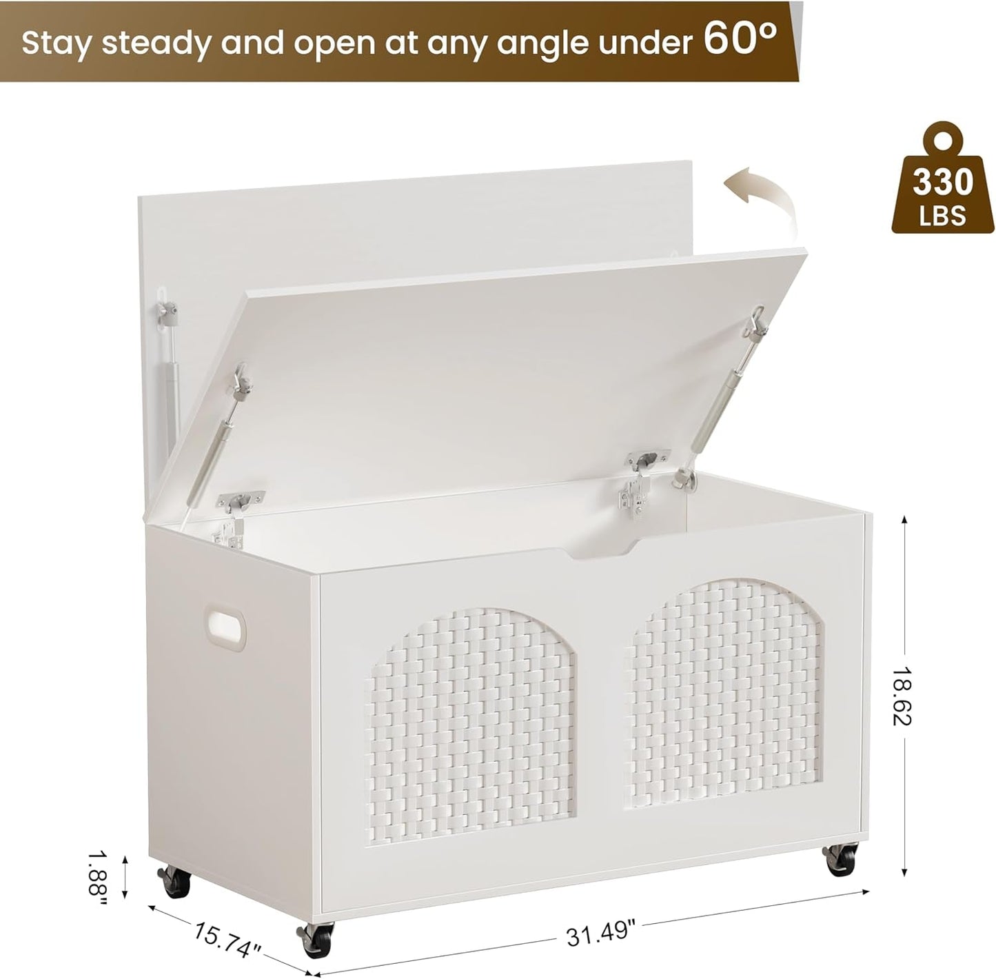 White Wooden Storage Bench On Wheels