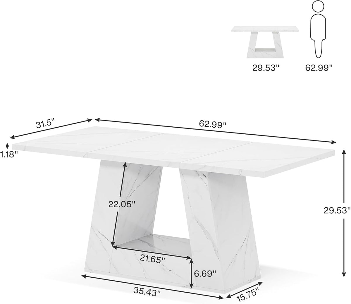 63" Modern Rectangular Dining Table for 4 to 6 People