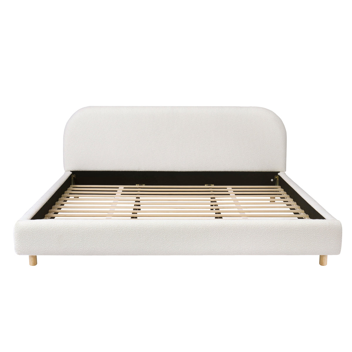 California King Size Upholstered Bed With Boucle Fabric