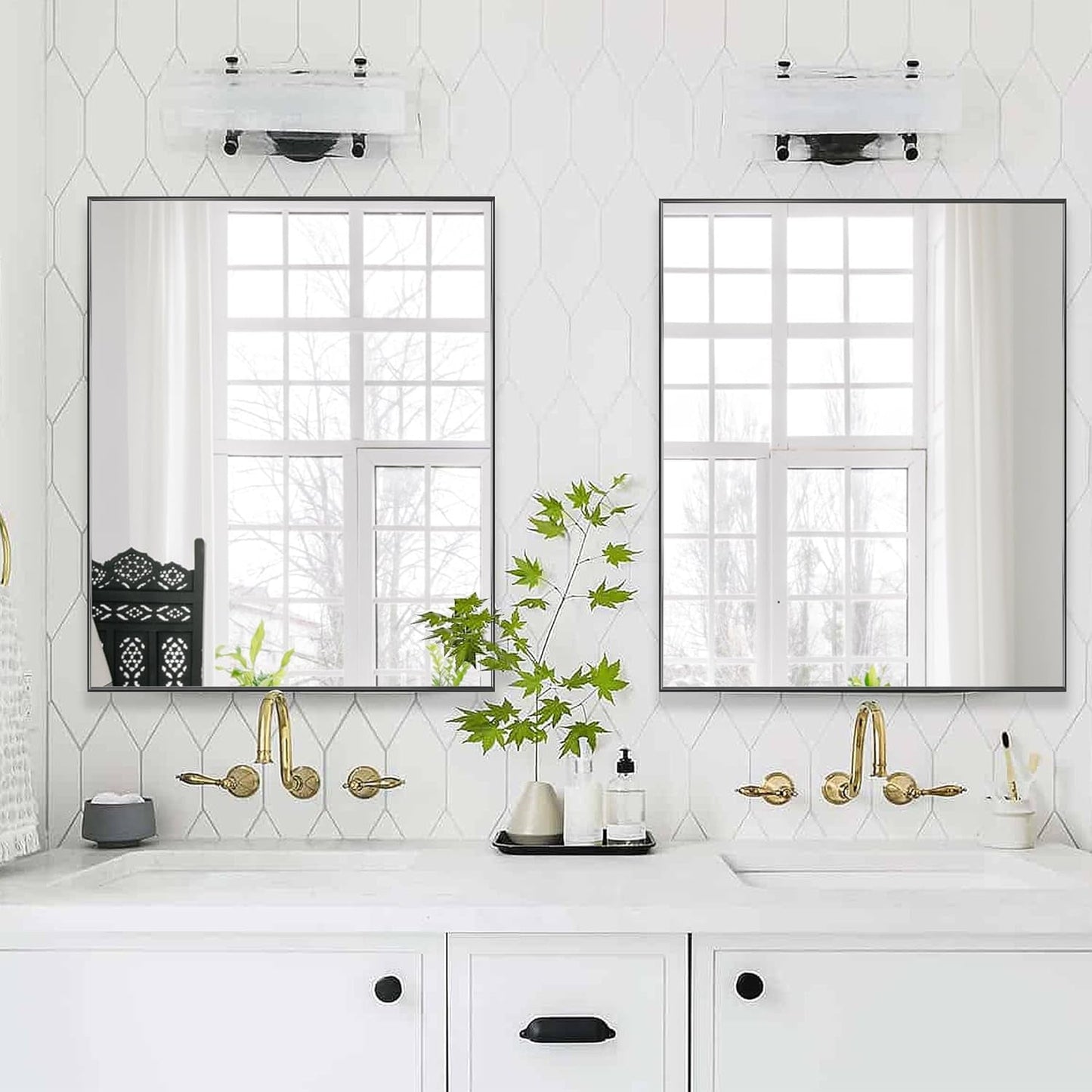 24X32 Inch Black Aluminum Frame Wall Mirror For Bathroom Vanity Horizontal Or Vertical Mount