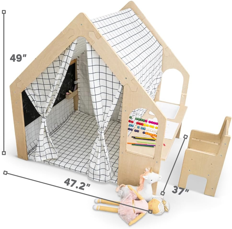 Wooden Montessori Style 5 In 1 Large Playhouse Windowpane