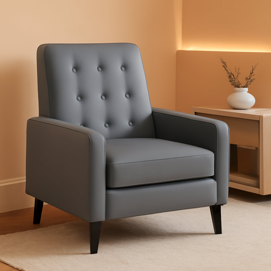 Ezra Pushback Recliner Light Gray LeatherSoft Mid Century Modern