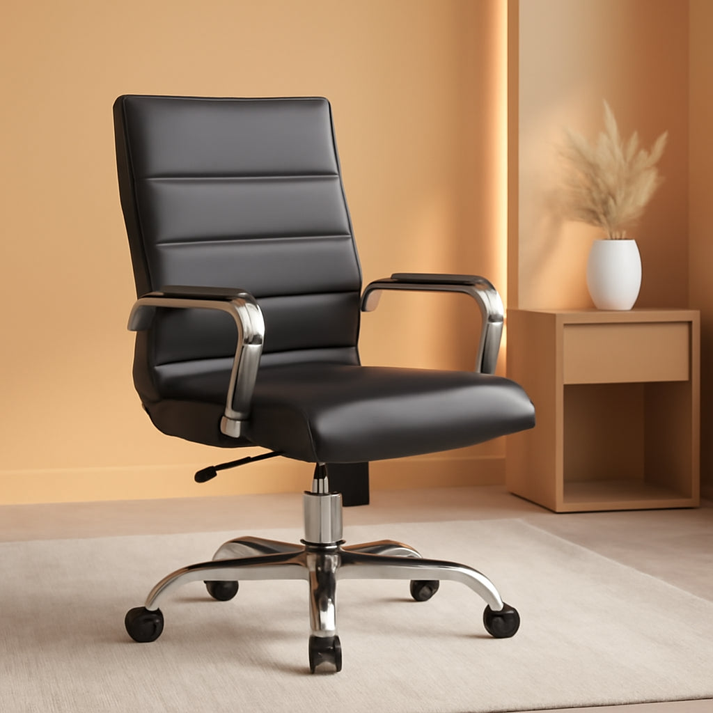 Whitney High Back Leathersoft Desk Chair Adjustable Height Swivel Black Chrome