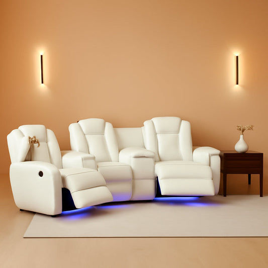 Power Recliner Sofa Set With Wireless Charging Creamy White