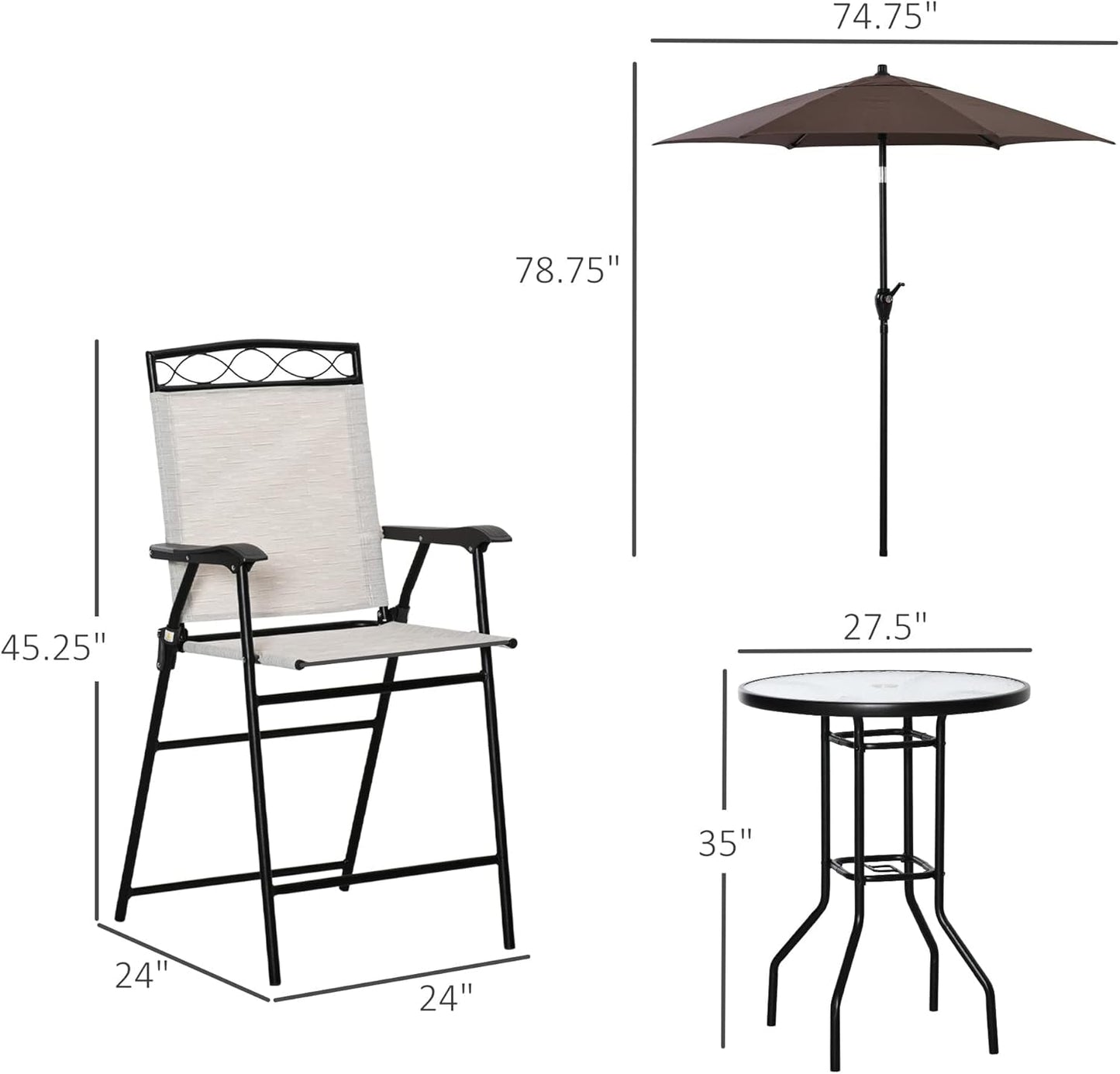 Patio Dining Set With 2 Folding Chairs Beige Umbrella