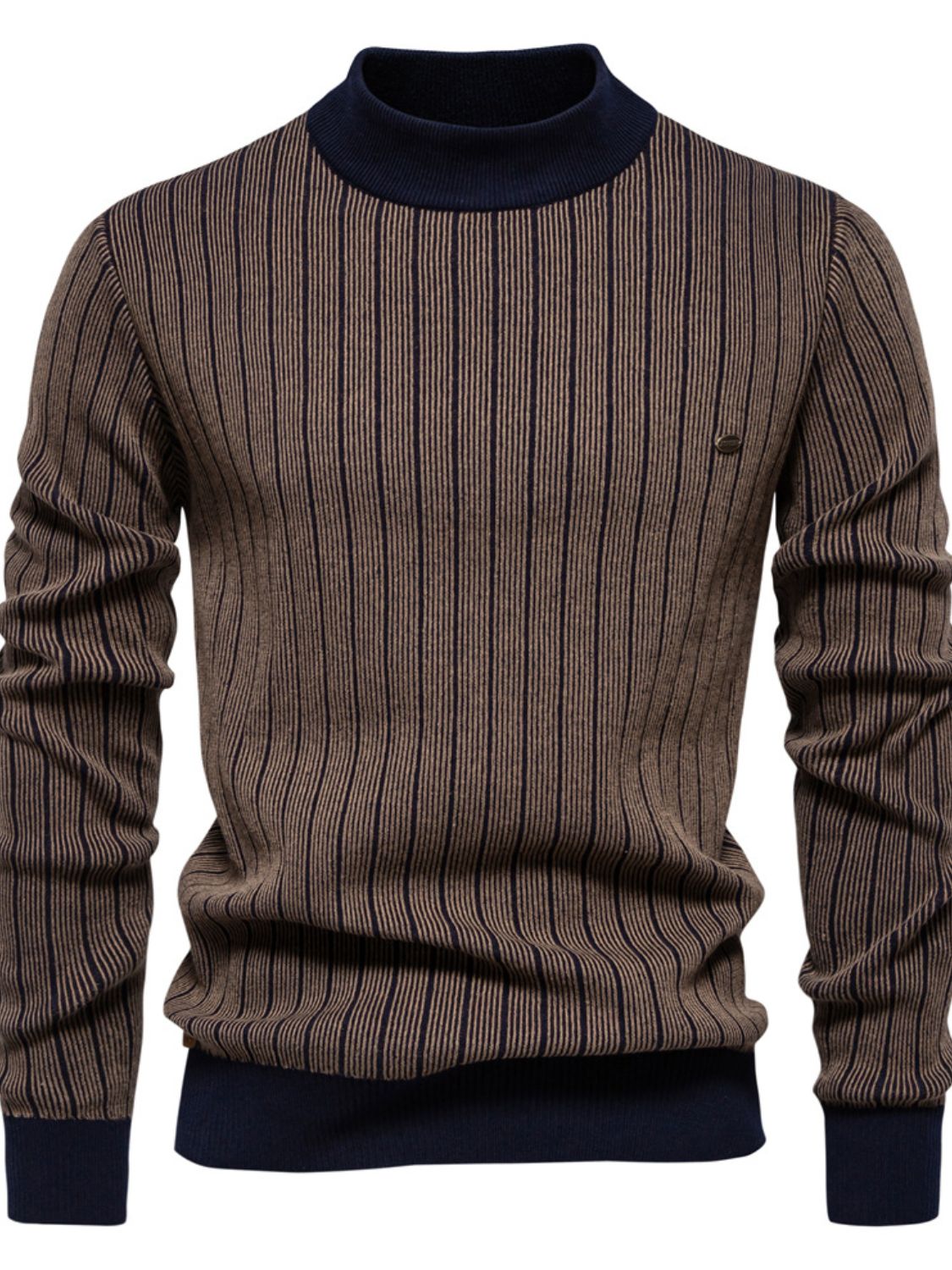 Mock Neck Contrast Striped Sweater