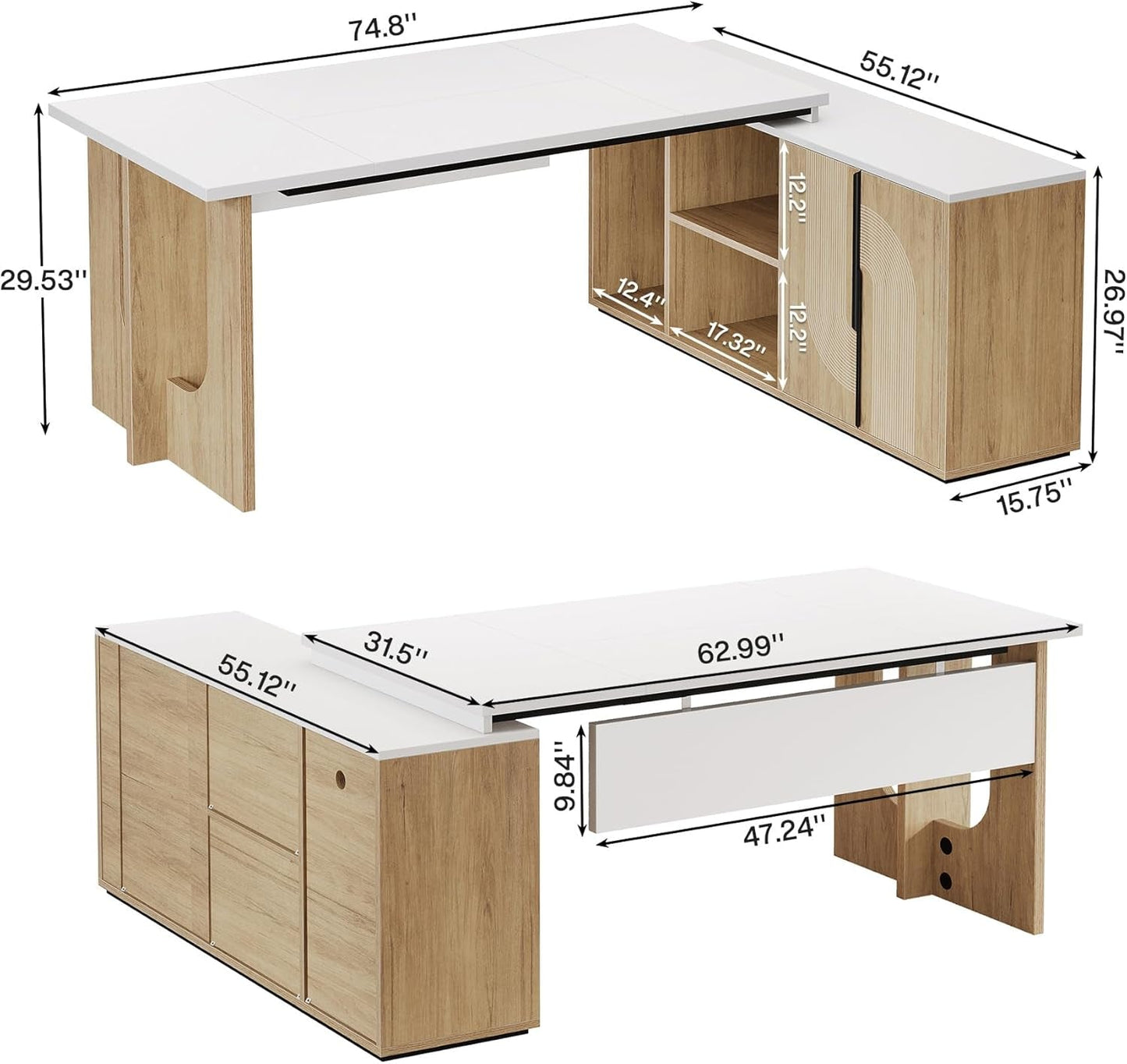 Premium White Engineered Wood Corner Desk 74.8 Inches