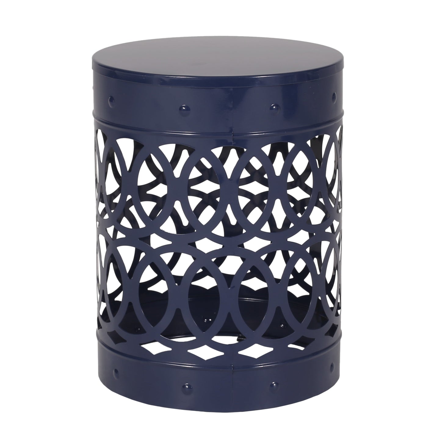 Contemporary Outdoor Metal End Table with Modern Design in Navy Blue Iron Material - Large Size