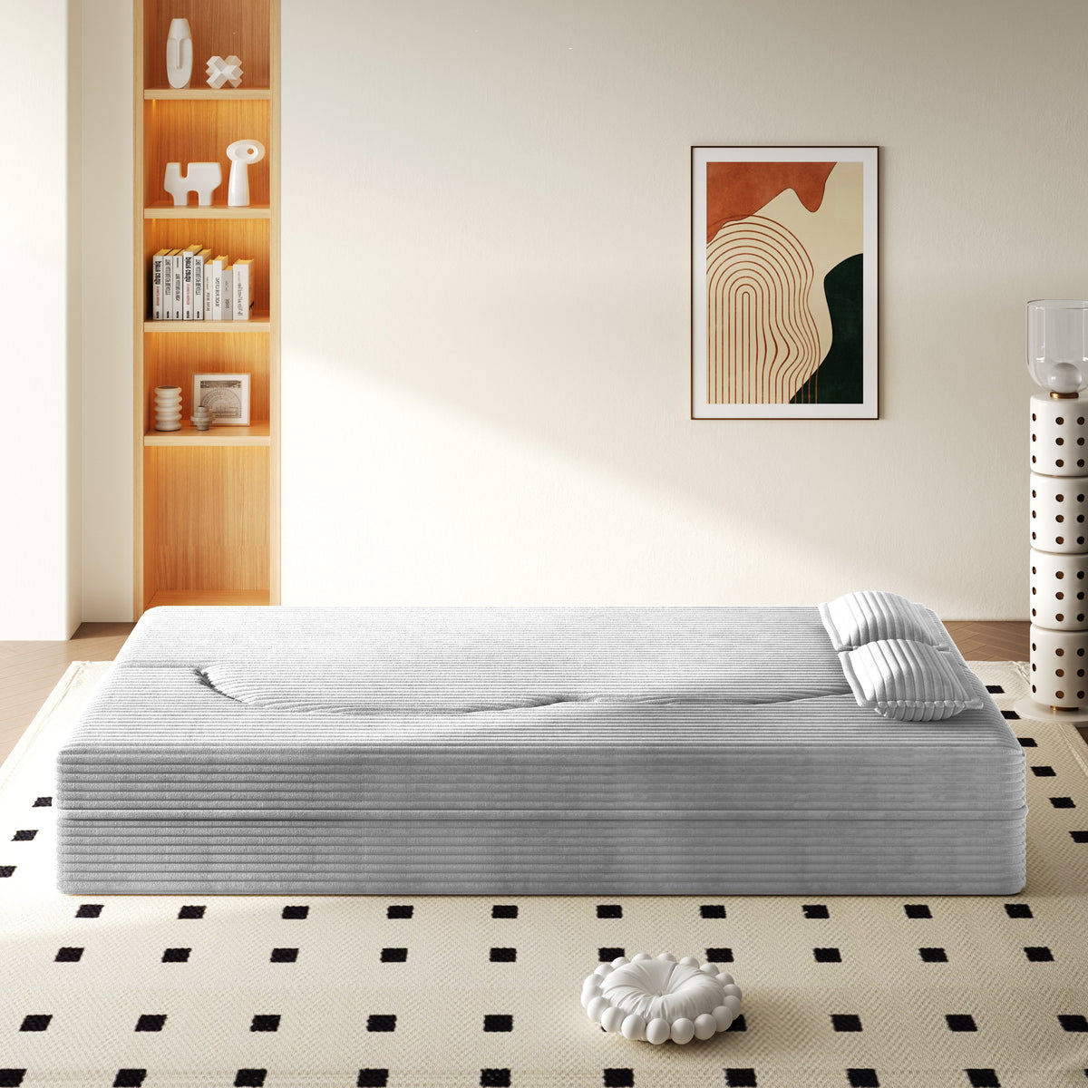 Modern Floor Sofa with Twin Size Folding Mattress