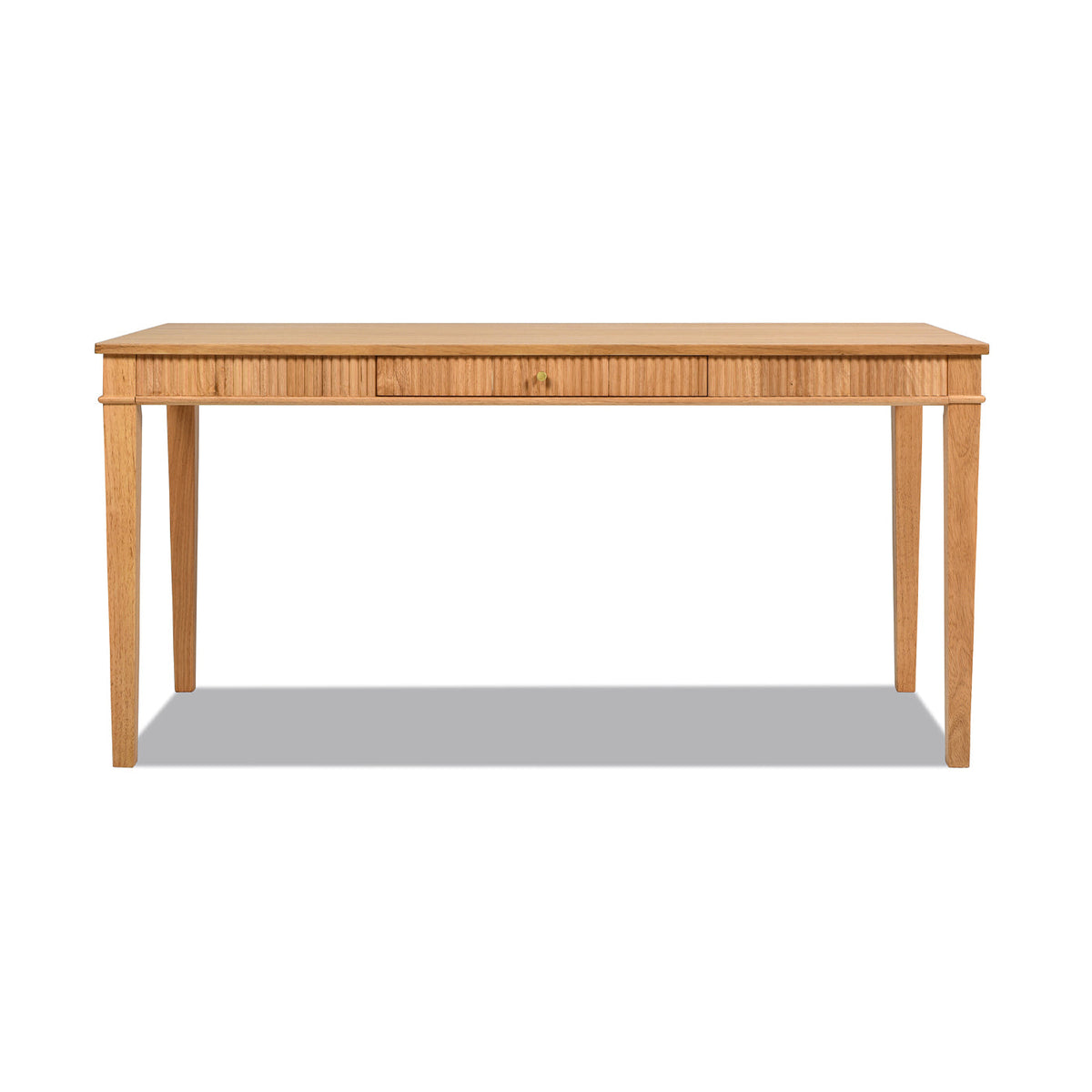 Dumont Modern Farmhouse 1-Drawer Fluted Home Office Writing Desk, Natural Blonde Solid Rubberwood & Rubberwood Veneer