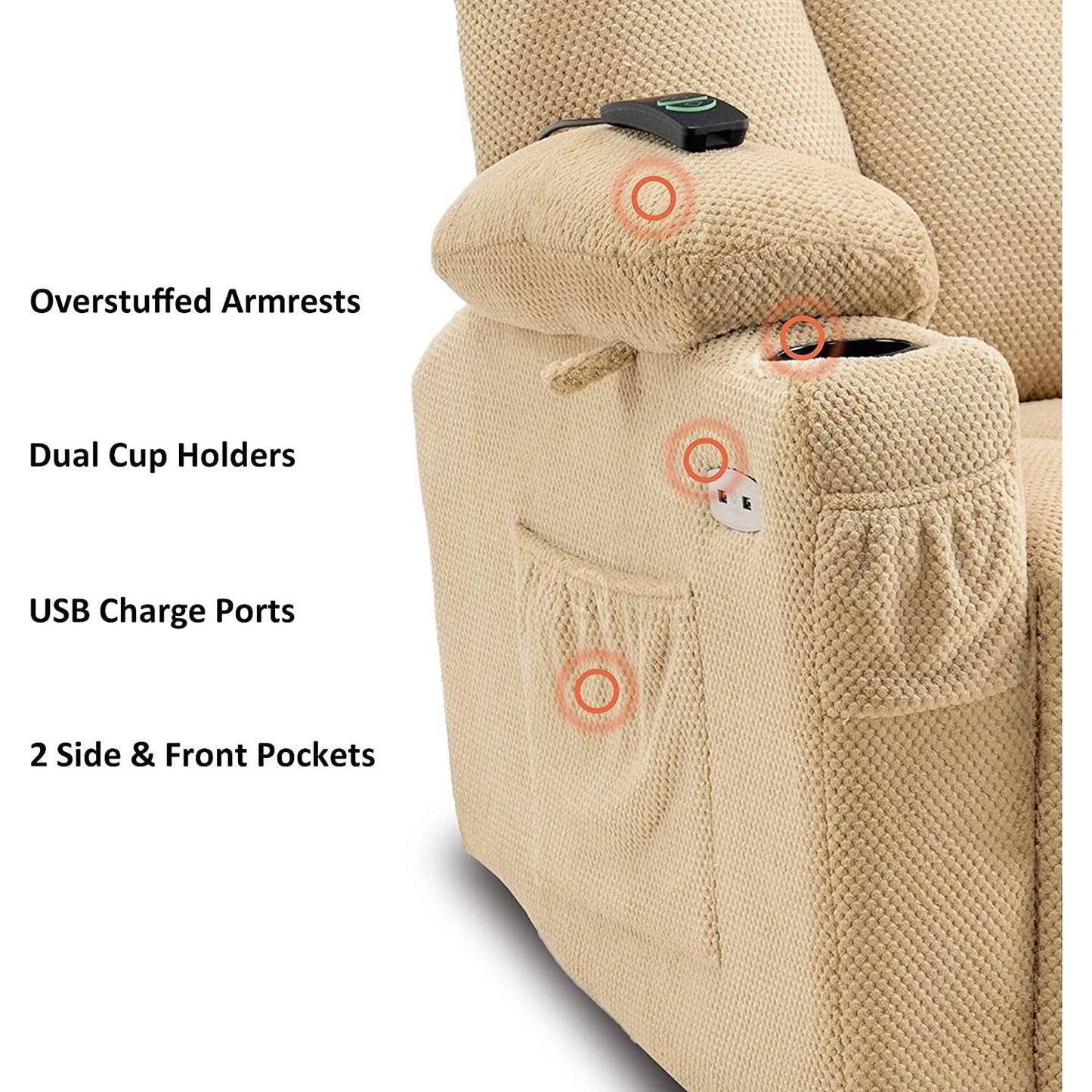 Fabric Electric Recliner Chair With Heat Remote Control
