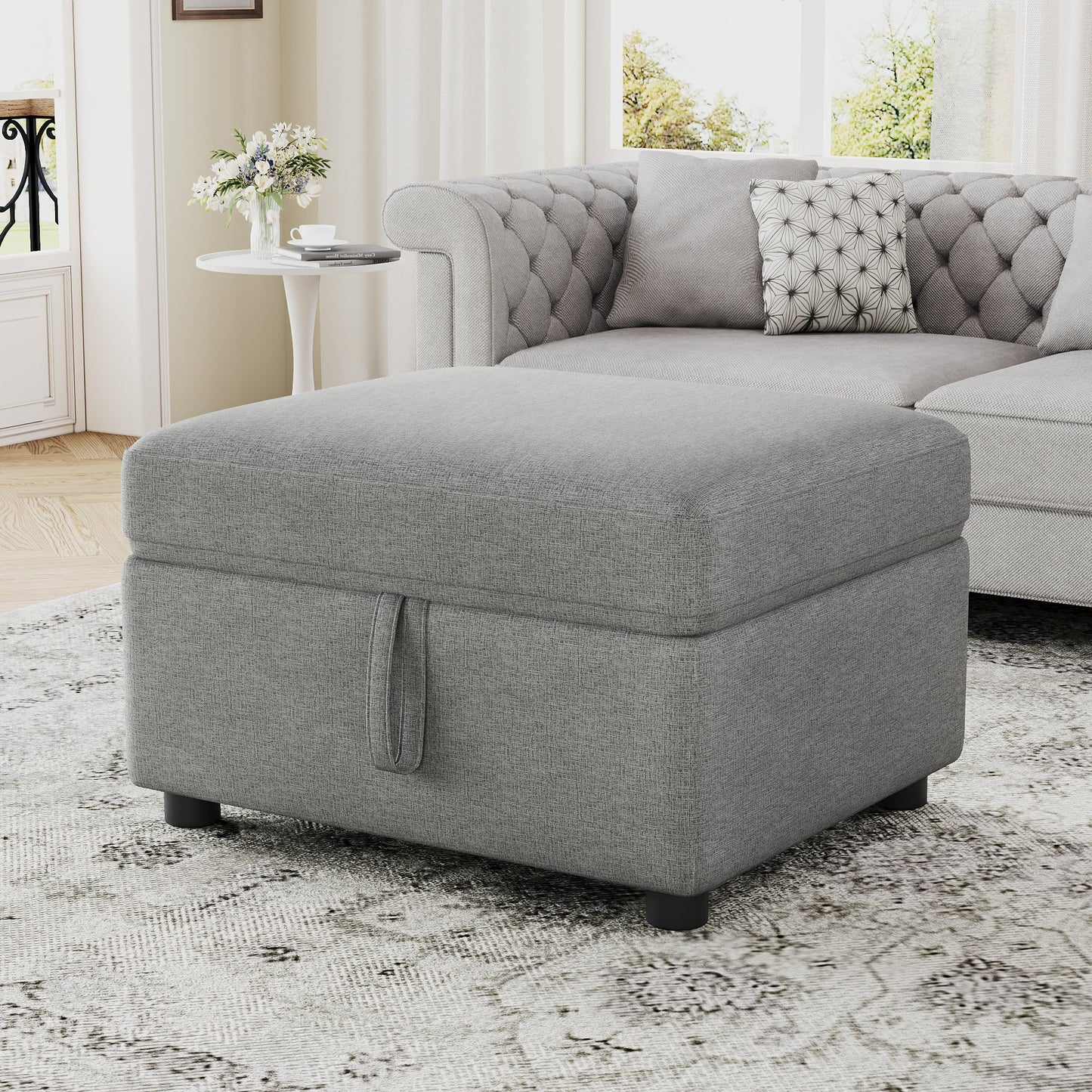 Movable Storage Ottoman - 26.6" Chenille Footrest