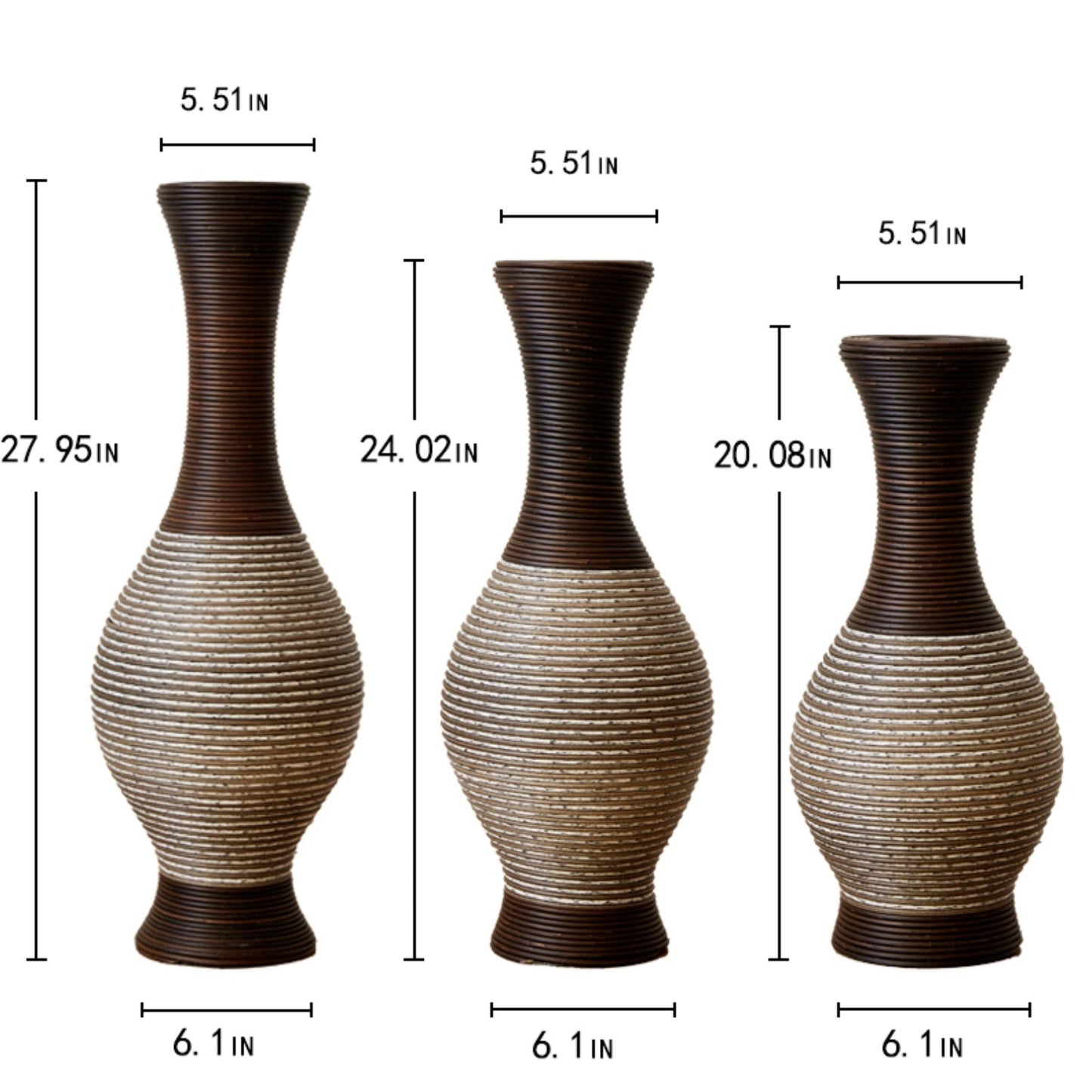 Desktop Vase, Brown Decorative Floor Vase, Classic and Neat Floor Vase, High Independent Flower Stand, Artificial Vine Vase, PVC Floor Vase, Home Decoration Flower Stand Set of 3 pieces