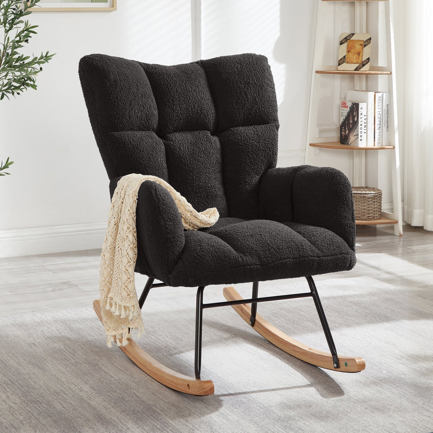 Tufted Upholstered Teddy Fabric Glider Chair for Living Room