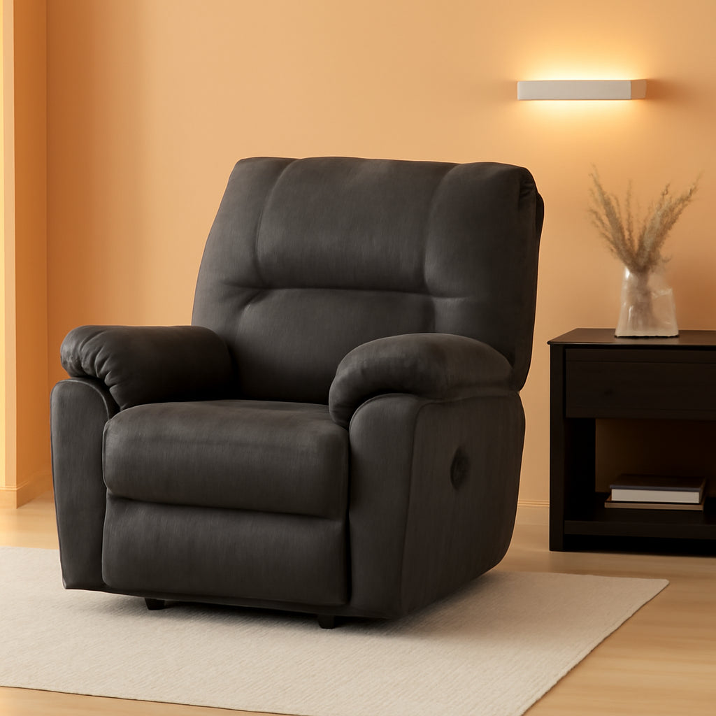 Gray Faux Leather Manual Rocker Recliner Chair Standard