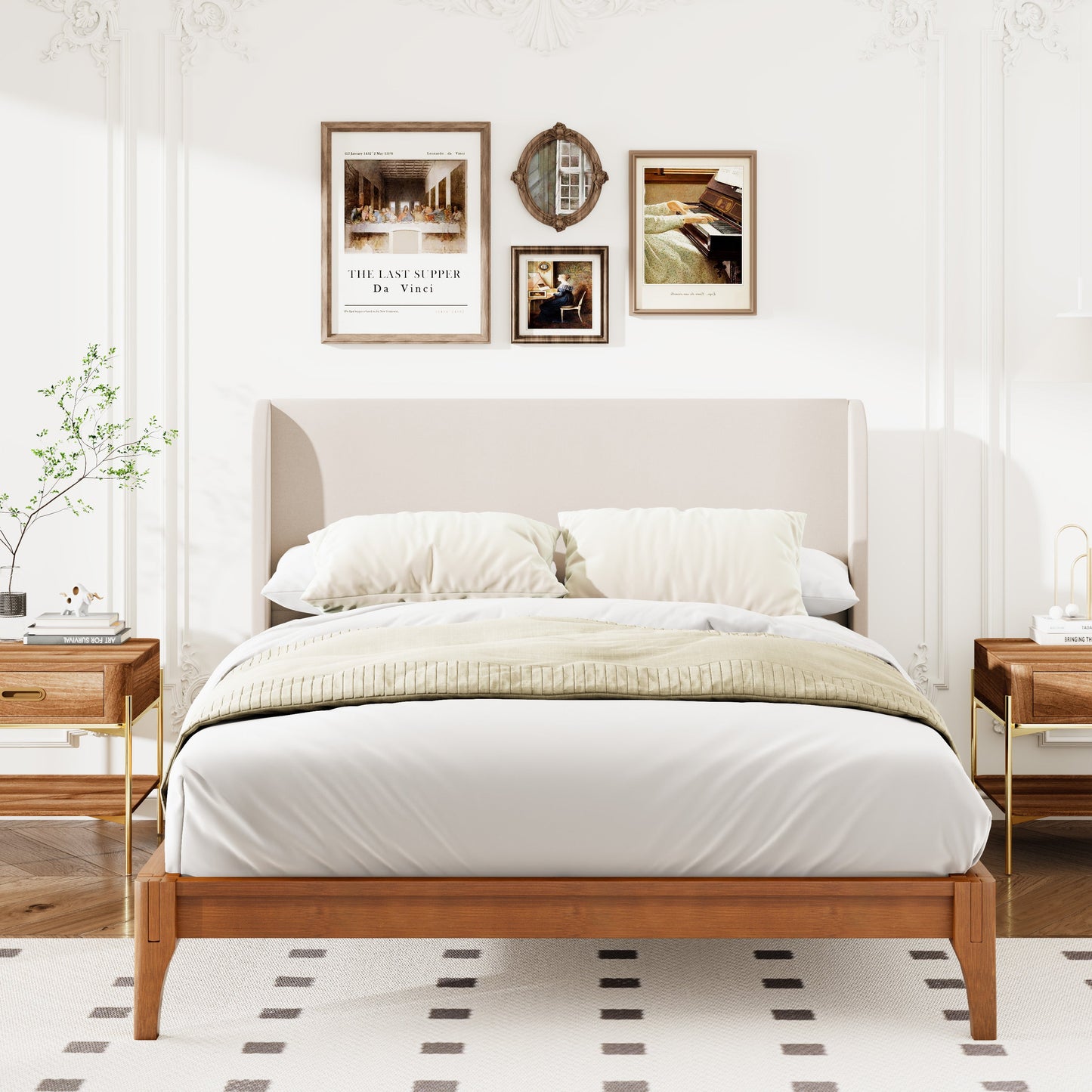 King Size Solid Dry Bamboo Wood Platform Bed