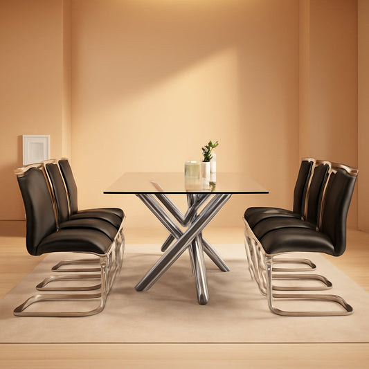 Black Modern High Back Faux Leather Dining Chairs Set Of 4