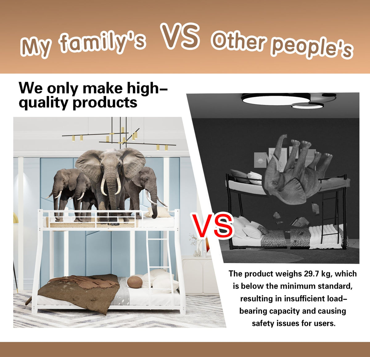 Metal Bunk Bed Twin Over Full Size with Removable Stairs