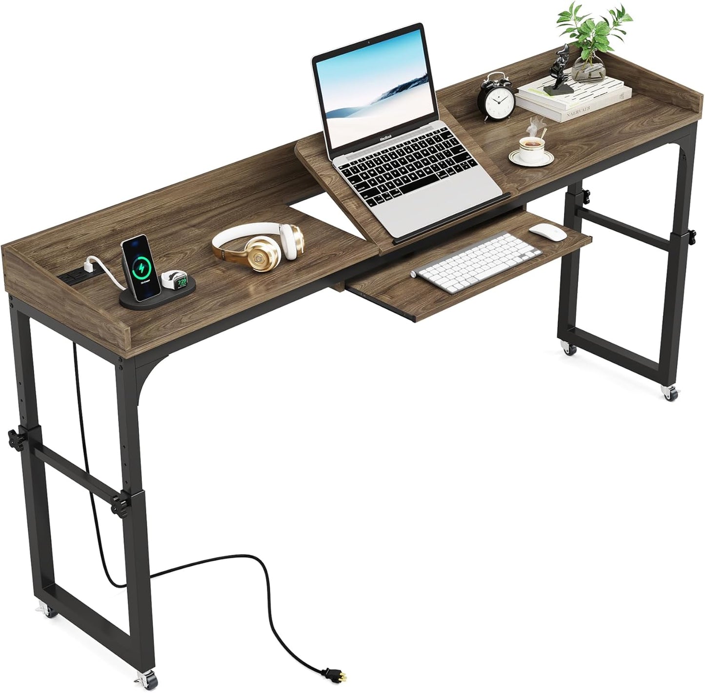 Height Adjustable Overbed Table with Wheels