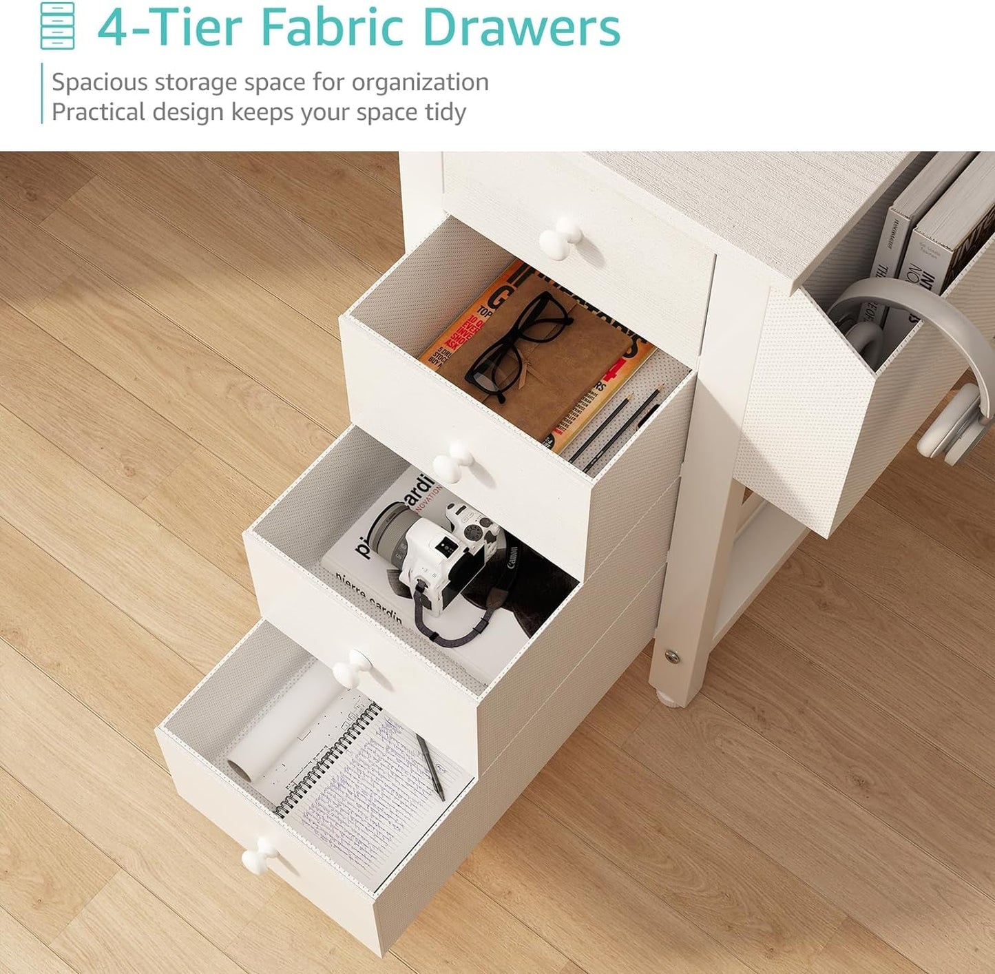 White 47 Inch L Shaped Corner Desk With Reversible Storage