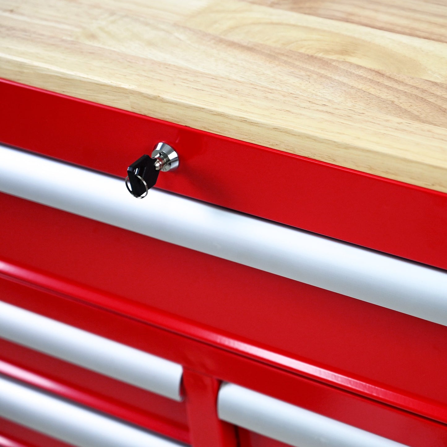 9-Drawer Multifunctional Steel Tool Cart with Wheels and Wooden Top, Red