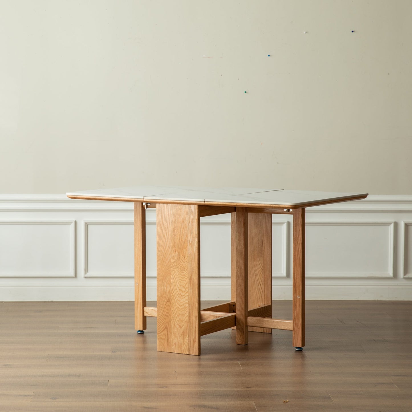 Natural Solid Oak Legs Extending Dining Table Rock Slab Top Extending Dining Table for 4-6 People Solid Wood Dining Table (Light Color)